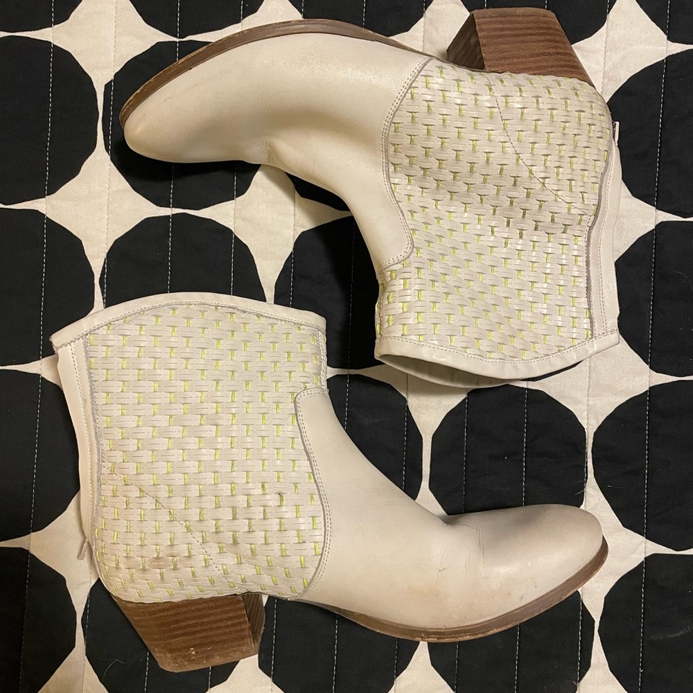 Miista leather booties white with neon green woven through size eu 40 or 9